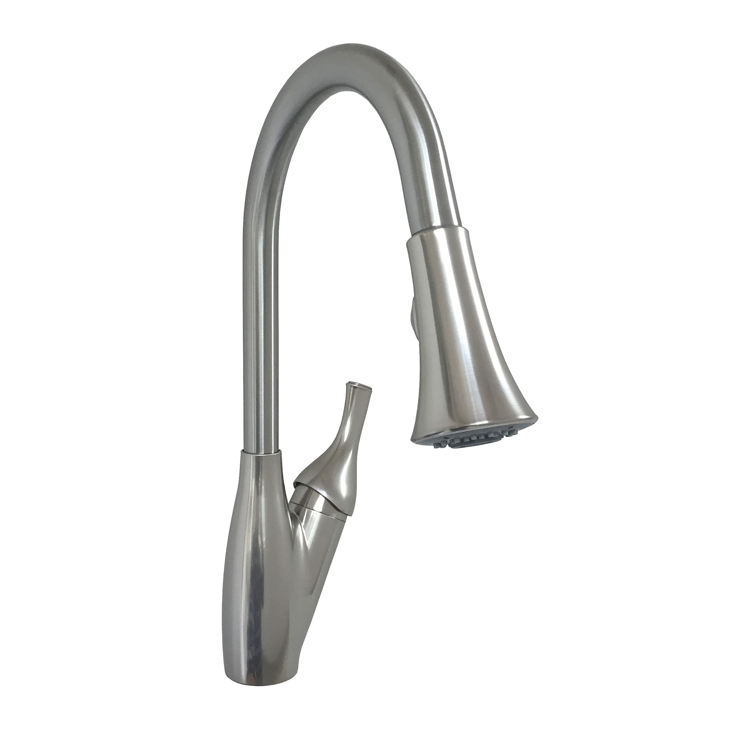Single Lever Kitchen Pull-Down Faucet Empire Faucets SL3000N-A with Trumpet Spray Head, Mag Spray Holder, SS Flex Lines, Quick Conn. & Deck Plate - Brushed Nickel