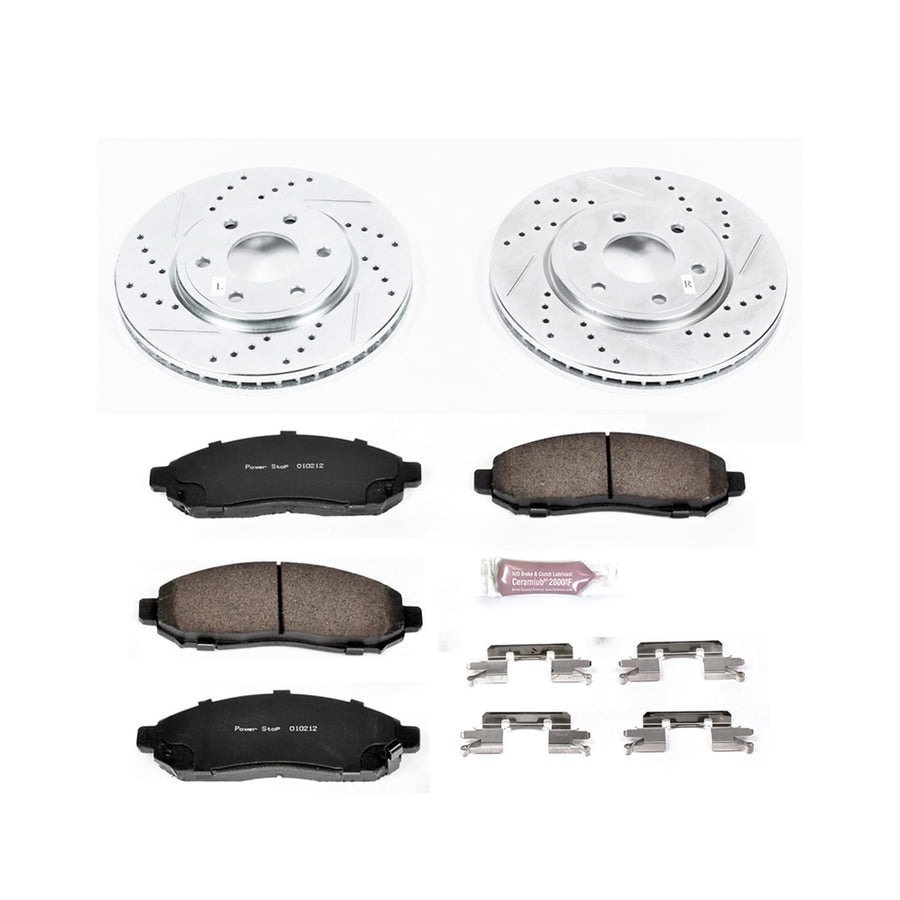 Power Stop K4611 Z23 Carbon Fiber Brake Pads Front with Drilled & Slotted Brake Rotors Kit For Nissan Frontier 2005-2015, Suzuki Equator 2009-2012 [Model Specific]