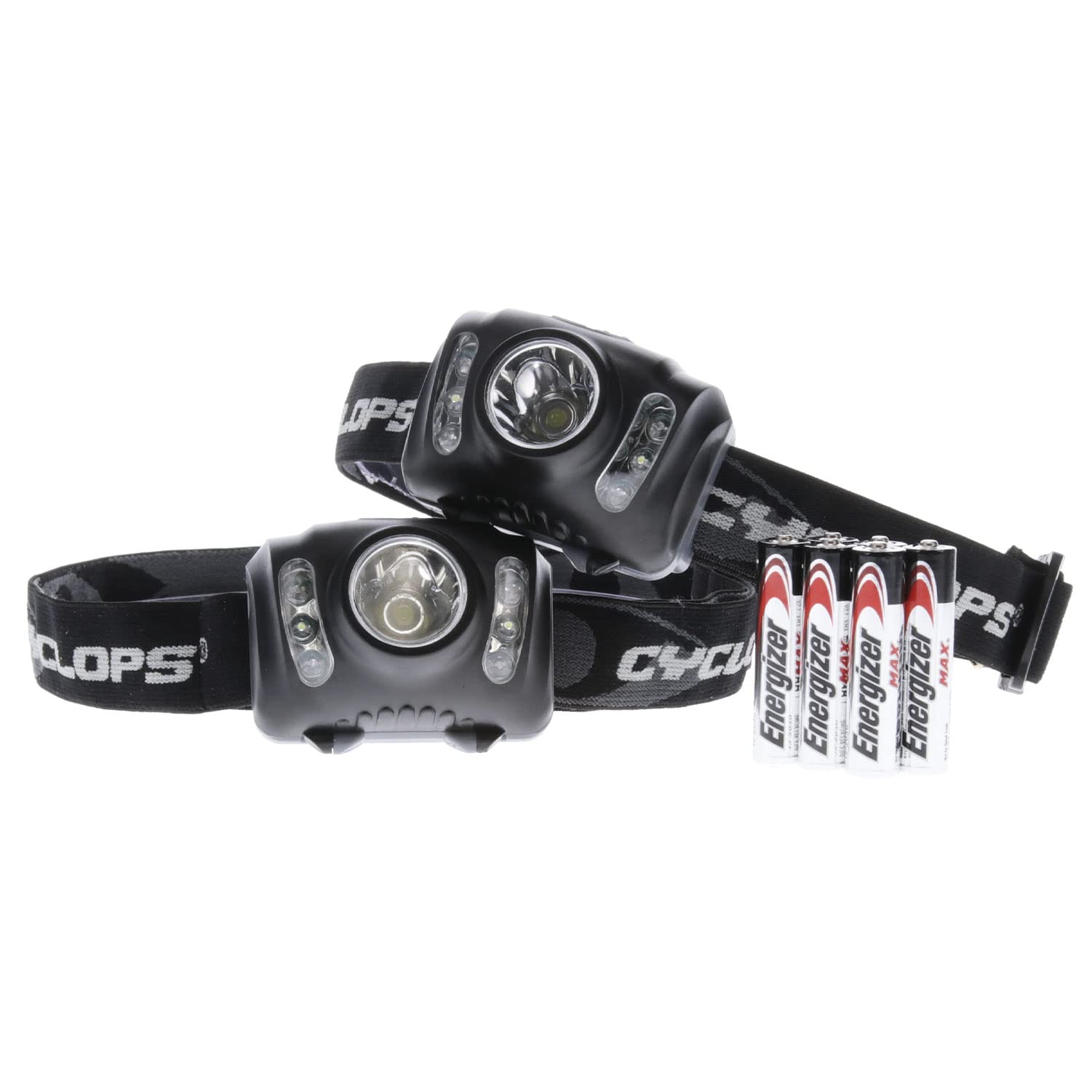 210 Lumen CYCLOPS Headlamp, Tactical Durable Lightweight Compact Adjustable Stretch Headband Bright 3 Color LED Headlight, AAA Batteries Included, Pack of 2