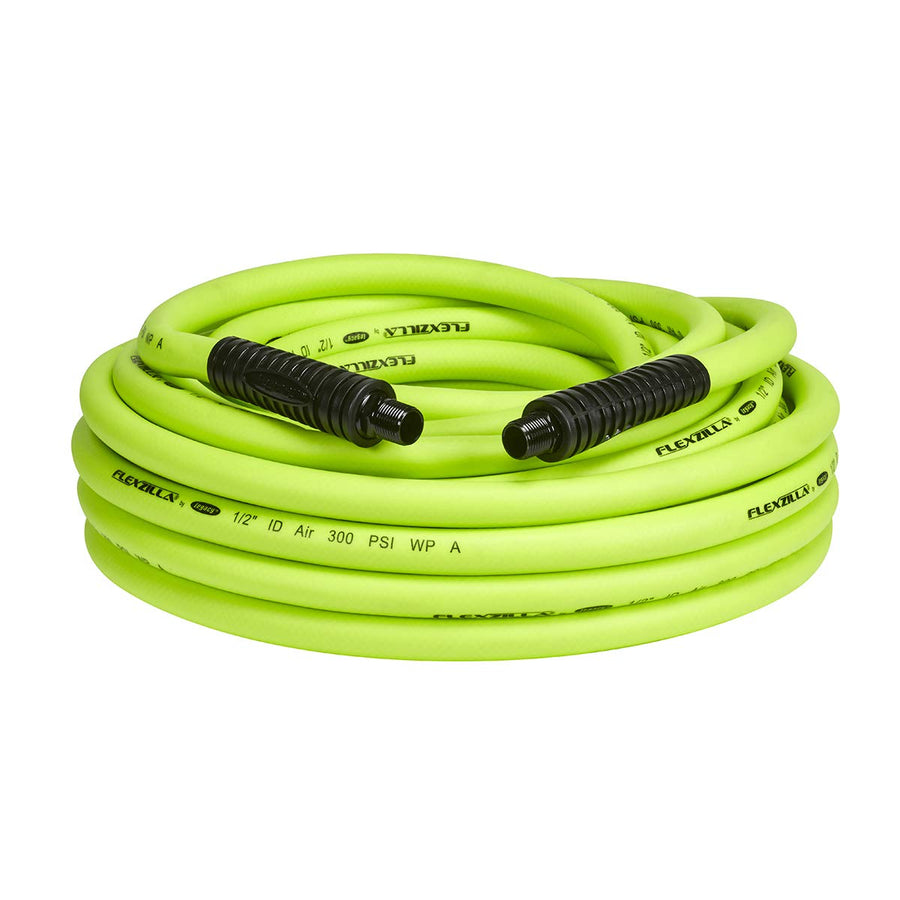 Air Hose Flexzilla, 1/2 in. x 50 ft., 1/2 in. MNPT Fittings, Heavy Duty, Lightweight, Hybrid, ZillaGreen - HFZ1250YW4