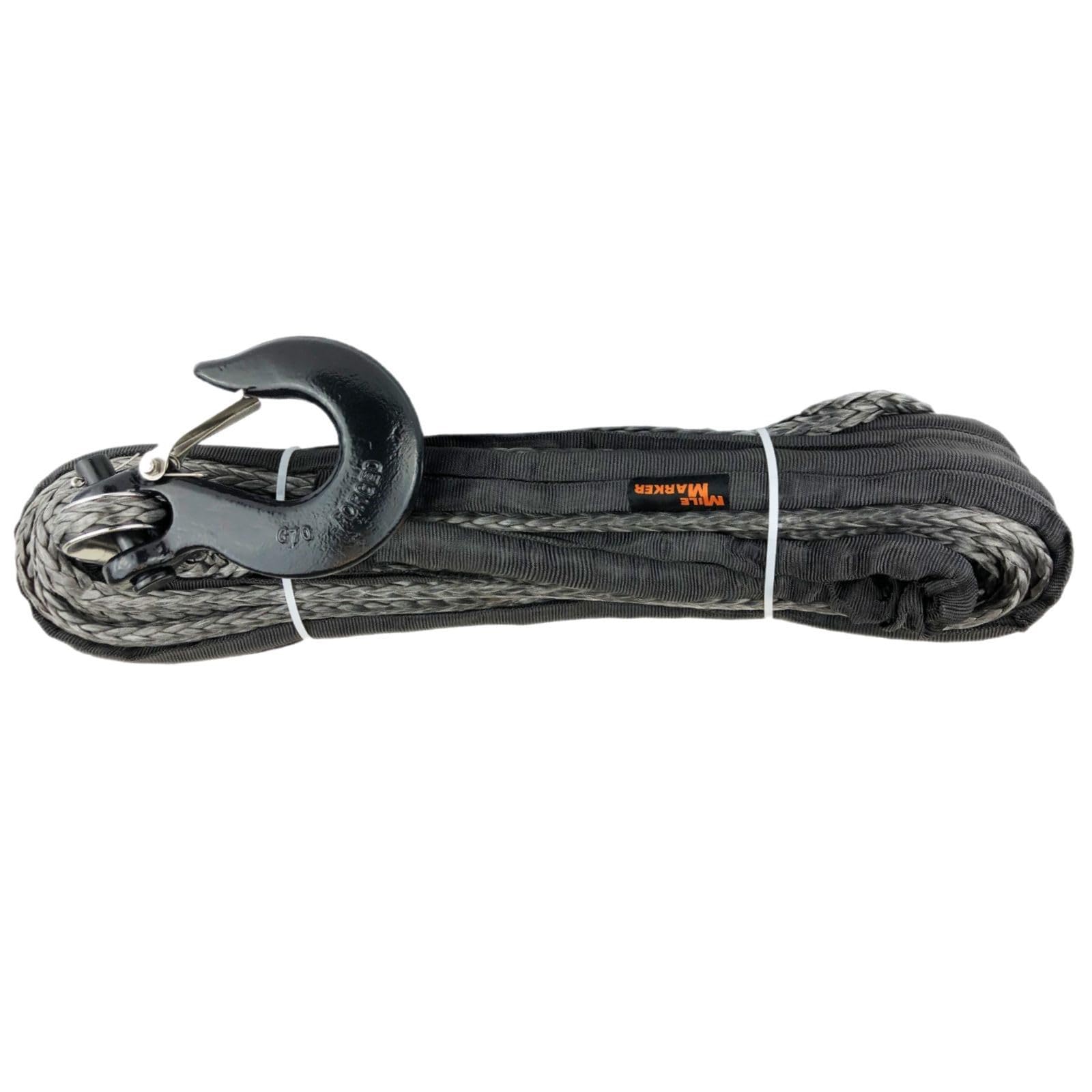 Single 19-52516-100C Mile Marker Black & Grey 5/16" x 50' Synthetic Rope Truck Assembly with Removable Hook for 8,000 lbs. - Breaking Force of 15,000 lbs.