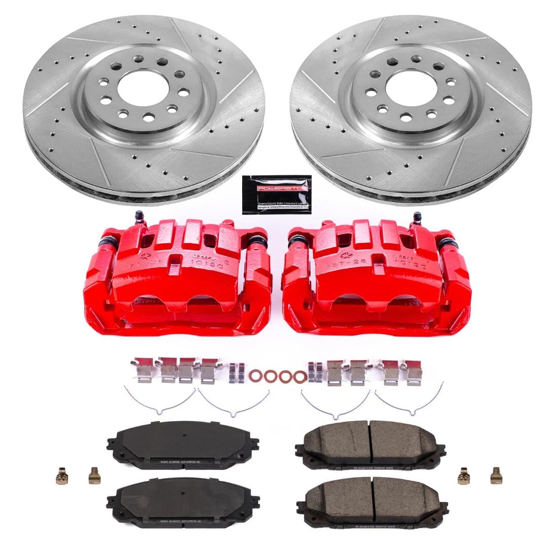 Z23 Evolution Power Stop KC7414 | Front Brake Caliper Kit-Brake Rotors | Carbon-Fiber Ceramic Brake Pads | Calipers For Jeep Cherokee 2016-2022 [Vehicle Specific]
