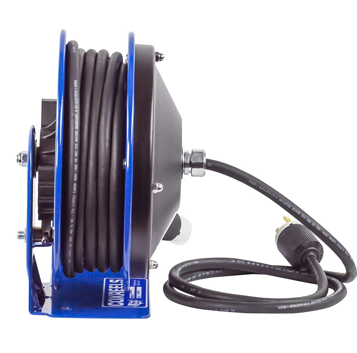 PC10-3012-A Coxreels Compact Power Cord Reel, PC10 Series 12/3 x 30’ Single INDL - Space-Saving Design with Easy-Access Cover and Spring Motor - Heavy-Duty Steel Construction, Made in the USA, Blue