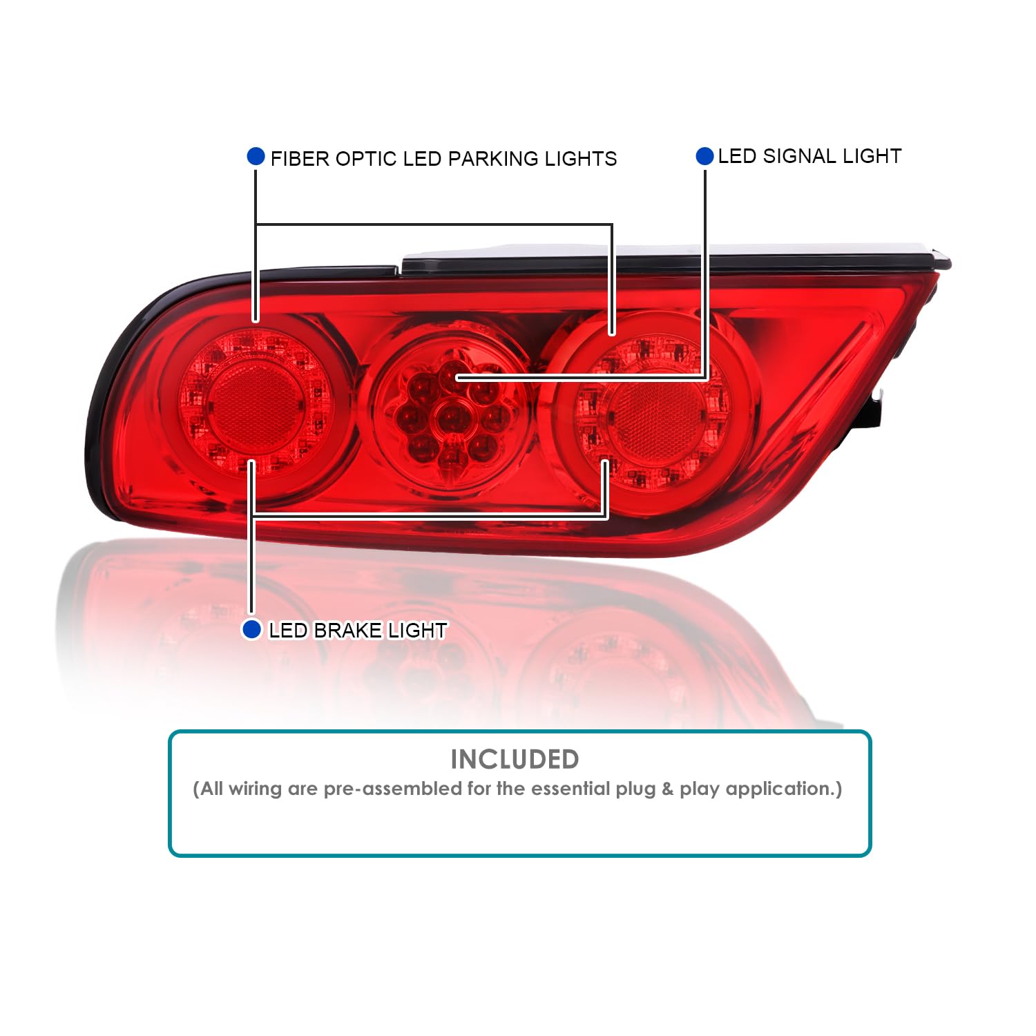 Full LED Chrome Red Tail Lights SPEC-D TUNING Compatible with 1991-1998 Nissan 180SX RPS13 / 240SX S13 & S14 JDM, Left + Right Pair Assembly