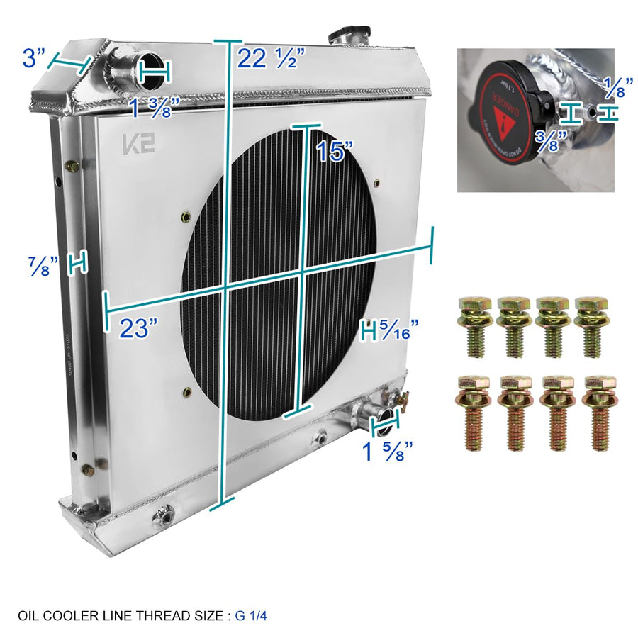 3 Row Aluminum Cooling Radiator with Fan Shroud Spec-D Tuning Compatible with 1963-1966 Chevrolet C/K C10 C20