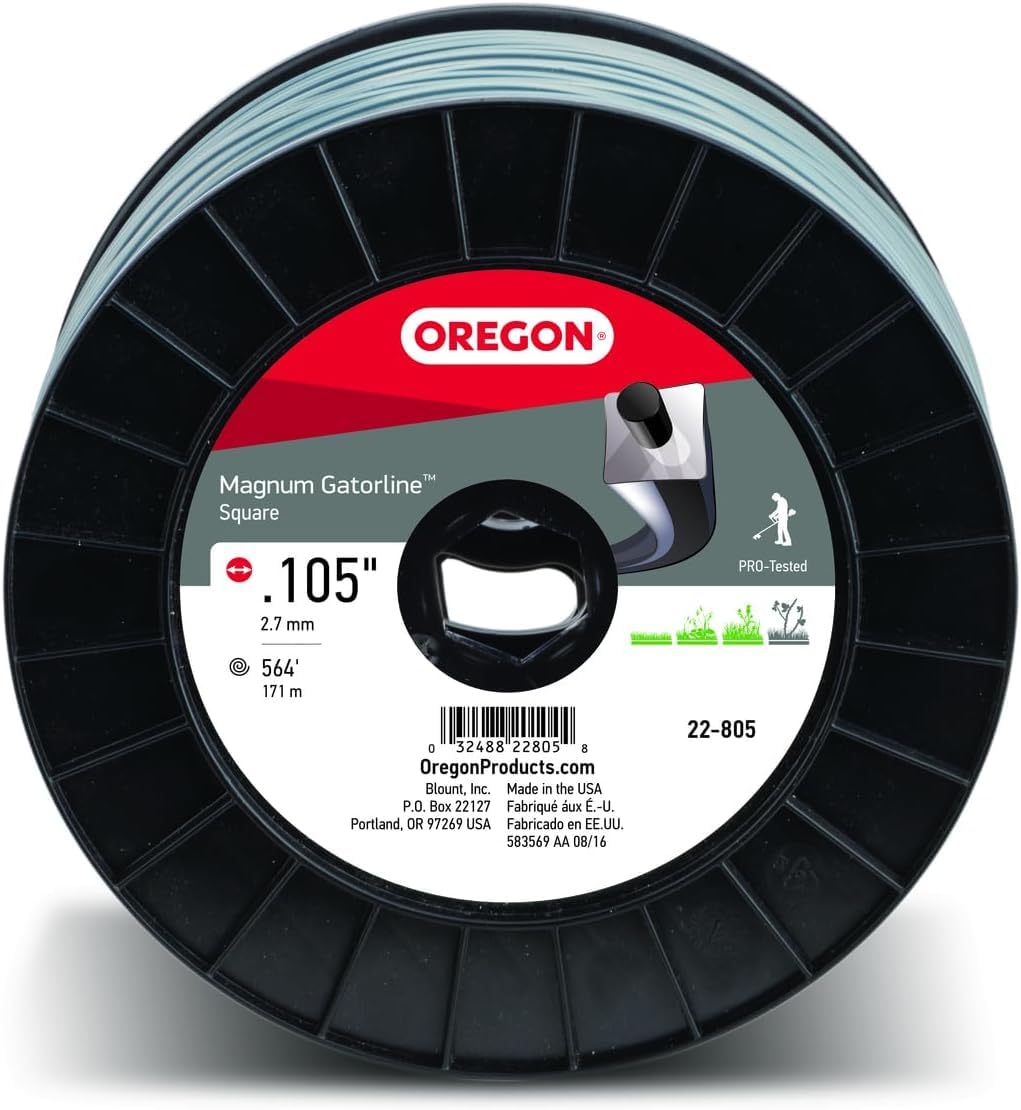 Oregon Gatorline Magnum 105 Trimmer Line Heavy Duty, Professional Square Weed Wacker String for Gas and Electric Grass Trimmer and Brushcutters, Fits Most Standard Models .105" x 564-Foot (22-805)