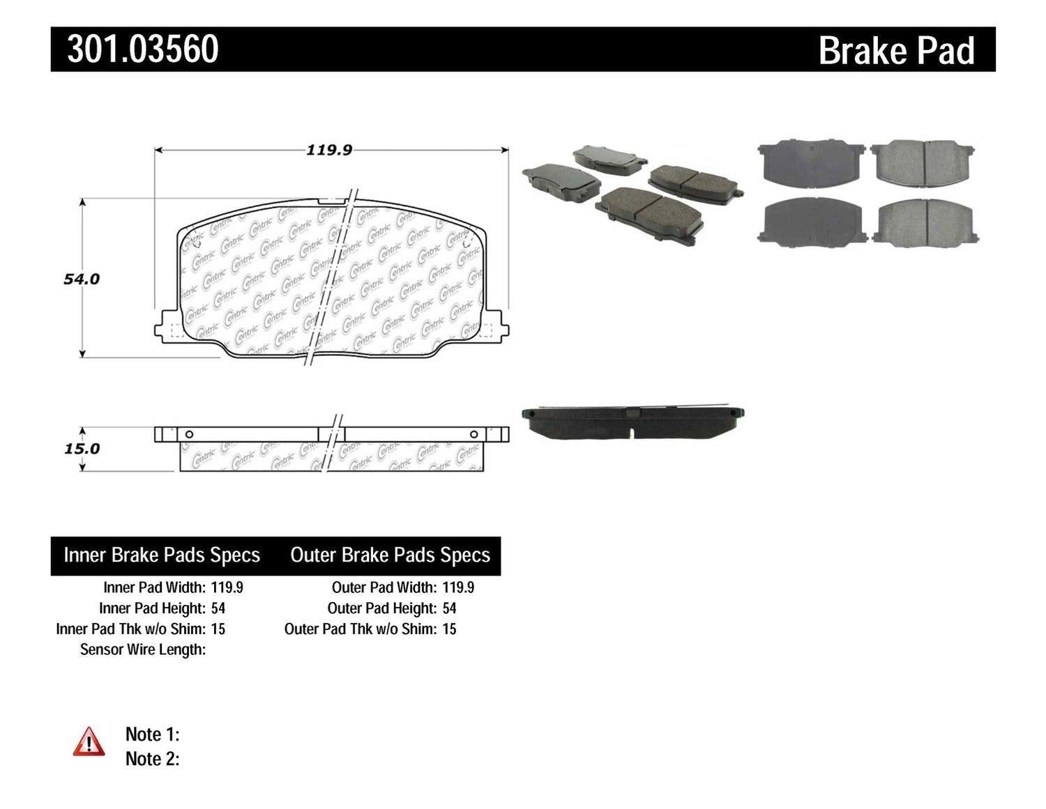 Centric Premium 301.03560 Ceramic Brake Pads with Shims and Hardware