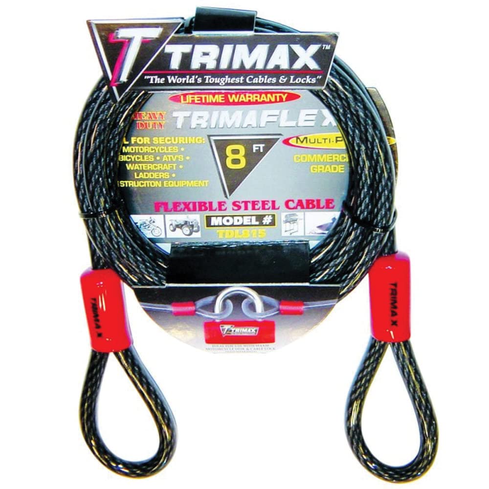 Trimax TDL815 - Dual Loop Trimaflex Multi-Use Security Cable 8 Feet x 15mm - Commercial Grade Security Cable for Equipment, ATVs, Motorcycles, More