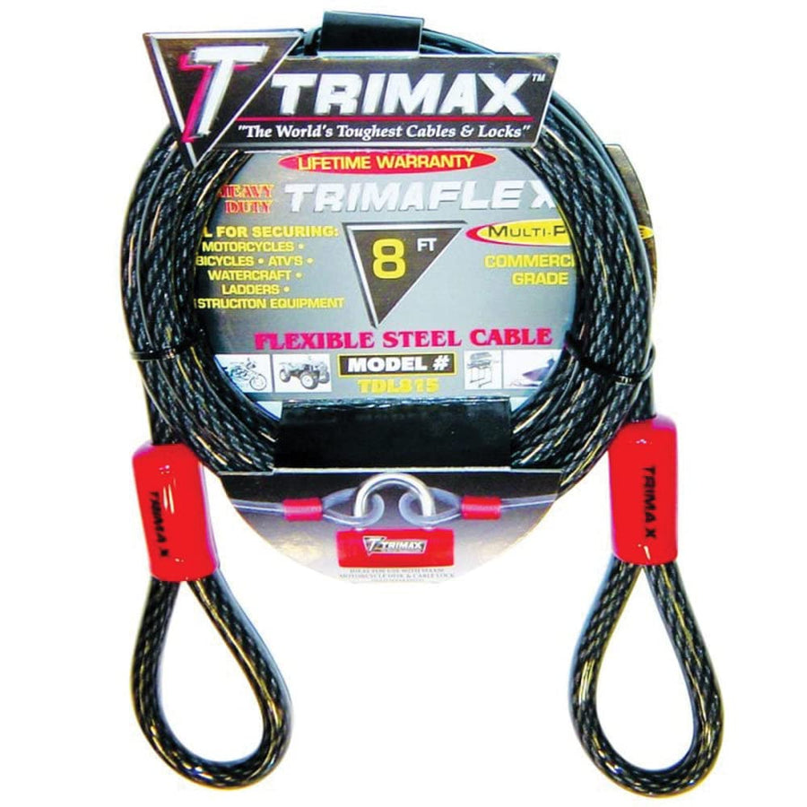 Trimax TDL815 - Dual Loop Trimaflex Multi-Use Security Cable 8 Feet x 15mm - Commercial Grade Security Cable for Equipment, ATVs, Motorcycles, More