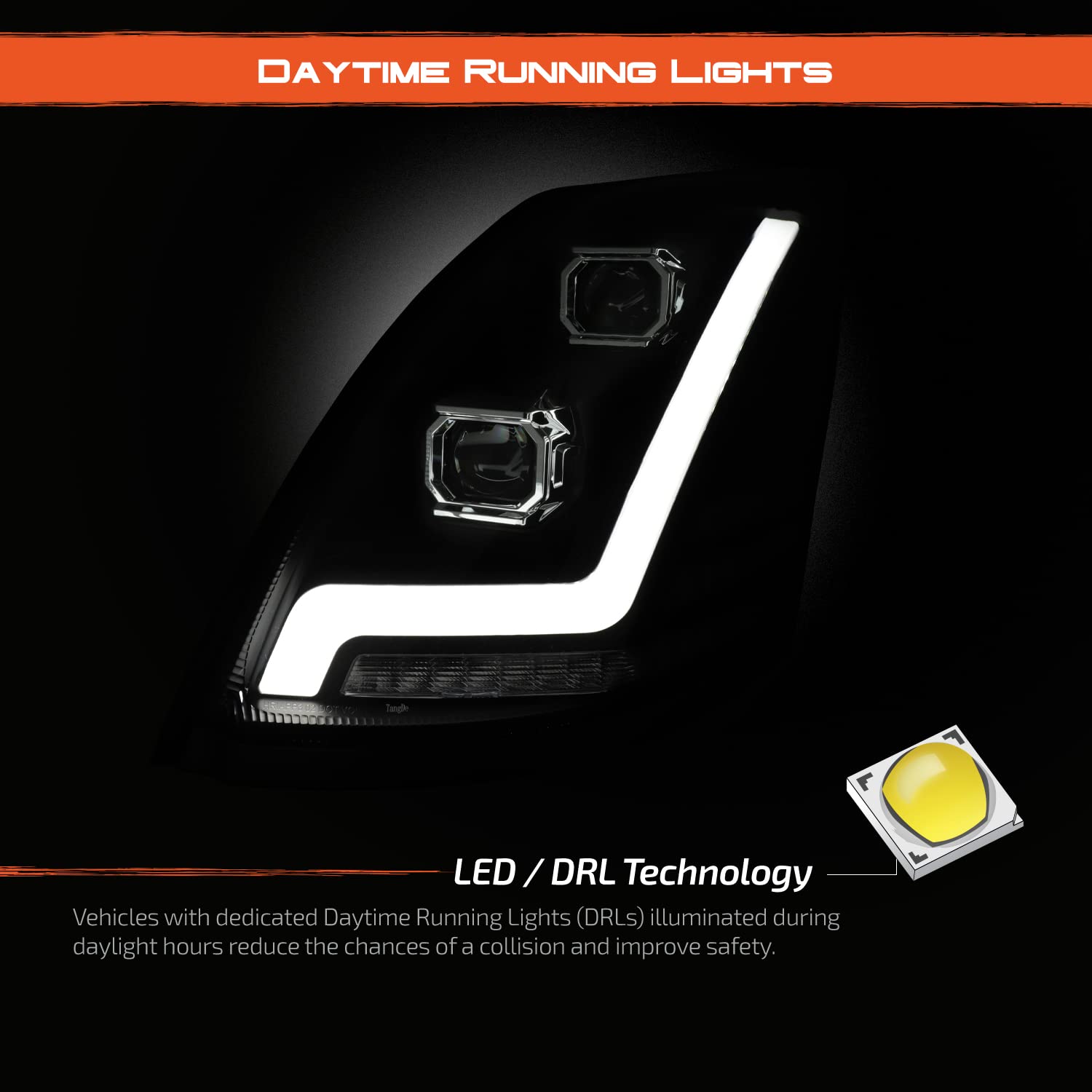 AKKON - 2004-2017 Fit Volvo VNL [Full LED DRL Dual Lens] Projector Headlights Lamps Black Left Driver + Right Passenger