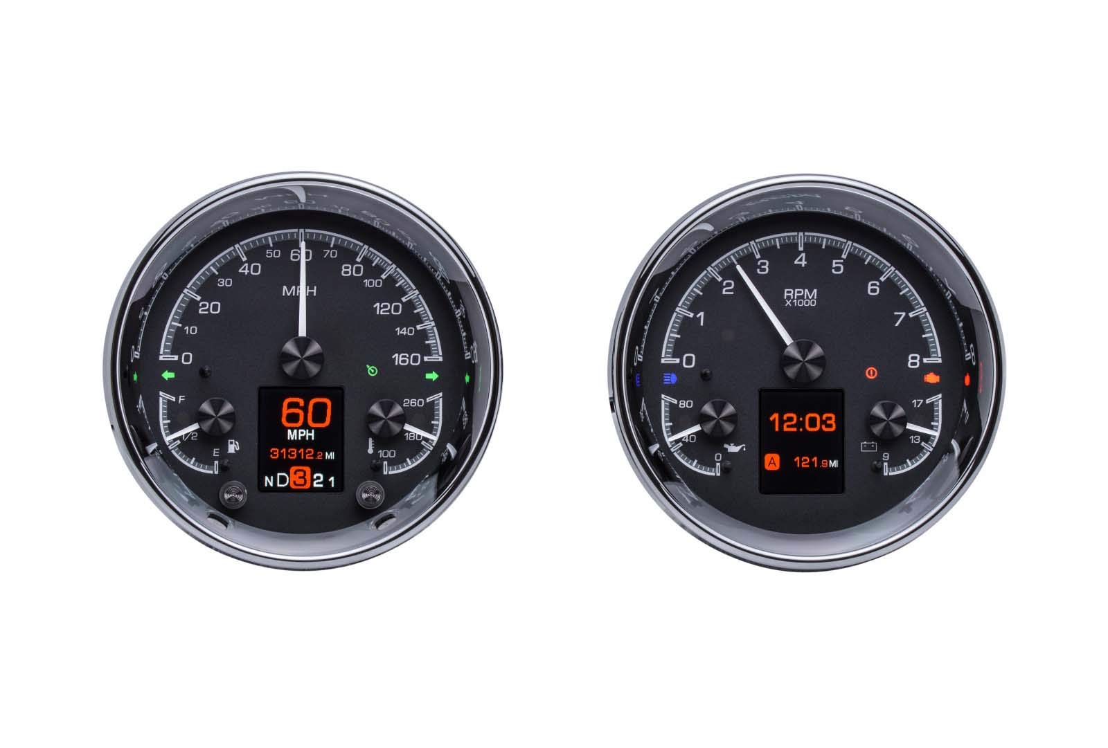 Dakota Digital Dual Universal 5.4" Round Analog Gauges Kit Black HDX-2014-K