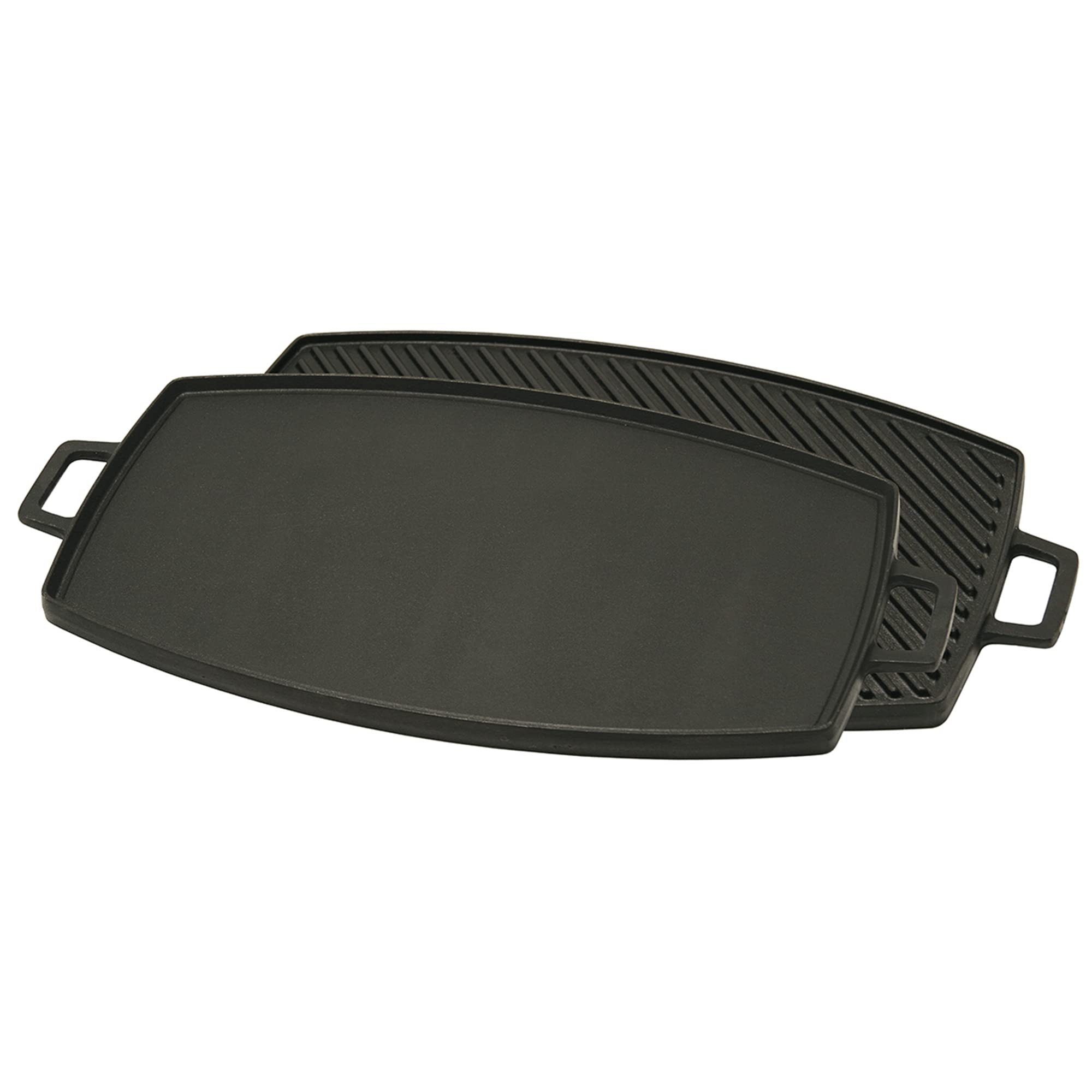 Bayou Classic 18-in Double Reversible Cast Iron Griddle Features Flat Side and Ribbed Grill Side Perfect For Large Batch Breakfast Burgers and Grilled Sandwiches Steaks and Chicken