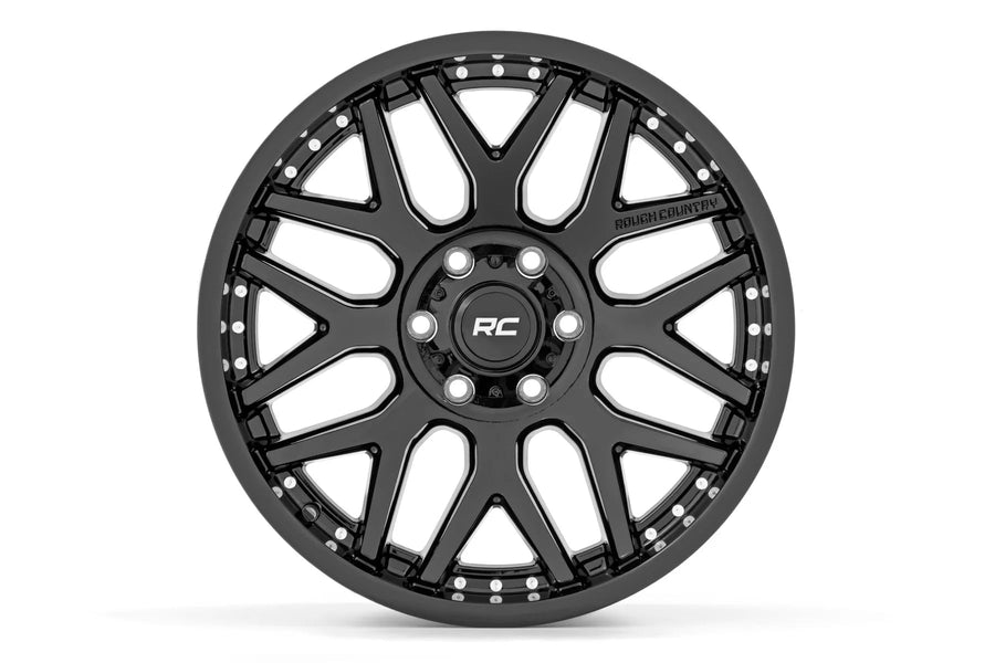 22x10 Rough Country 95 Series One-Piece | 6x5.5 | -25mm Offset-95221012 Gloss Black Wheel with Machined (22 x 10. inches /6 x 5 inches, -25 mm Offset)