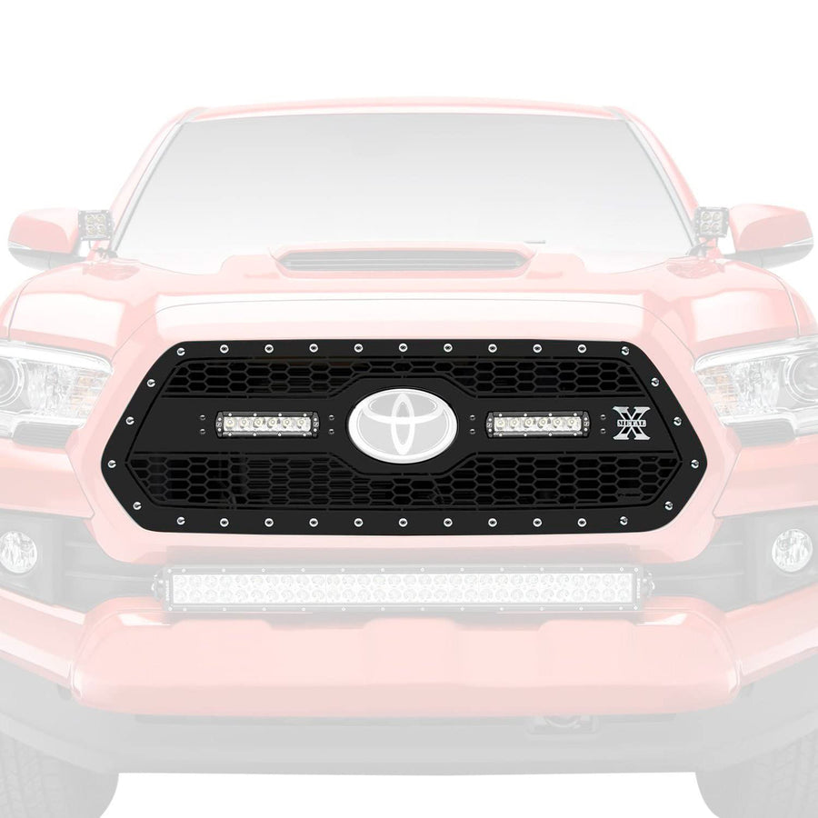 Torch Grille T-Rex Compatible with Tacoma Laser (2018-2021), Black, 1 Pc, Insert, Chrome Studs with (2) 6" LEDs for Toyota, Does Not Fit Vehicles with Camera - PN #7319511