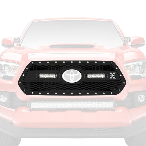 Torch Grille T-Rex Compatible with Tacoma Laser (2018-2021), Black, 1 Pc, Insert, Chrome Studs with (2) 6" LEDs for Toyota, Does Not Fit Vehicles with Camera - PN #7319511