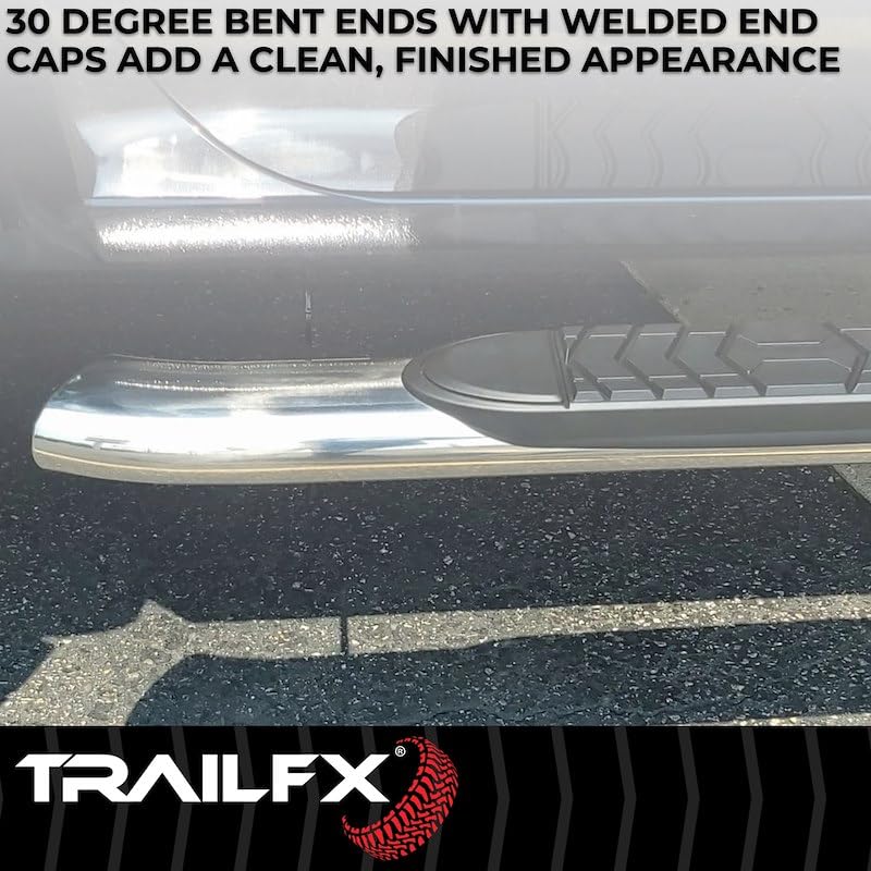 Truck Running Boards TrailFX A7064S Fits Chevy Silverado 1500 Extended Cab 2007-2018 Oval 5 Inch Nerf Bar Polished T304 Stainless Steel Side Step Running Boards No-Drill Install