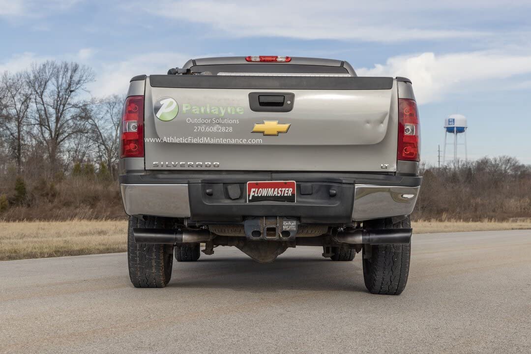 Flowmaster 717987 Cat-Back FlowFX Exhaust Kit 3.5 to Dual 3 Inch Stainless 4 Inch Black Tips Compatible with 2011-2019 Chevy Silverado GMC Sierra 2500/3500HD Crew Cab 6.5 Foot Bed 6.0L 2/4WD