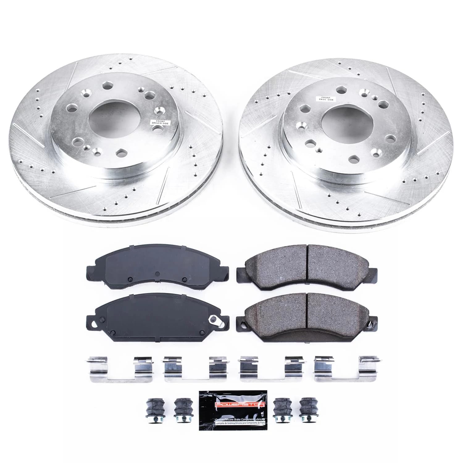 Power Stop K2067 Z23 Carbon-Fiber Ceramic Brake Pads and Drilled Slotted Rotors Brake Kit For Cadillac Escalade | Chevy Silverado 1500 Suburban 1500 Avalanche Tahoe | GMC Sierra 1500 Yukon XL