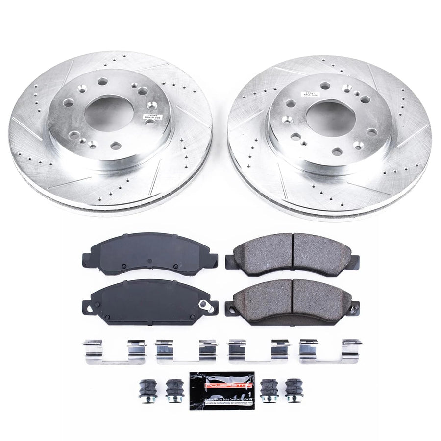 Power Stop K2067 Z23 Carbon-Fiber Ceramic Brake Pads and Drilled Slotted Rotors Brake Kit For Cadillac Escalade | Chevy Silverado 1500 Suburban 1500 Avalanche Tahoe | GMC Sierra 1500 Yukon XL