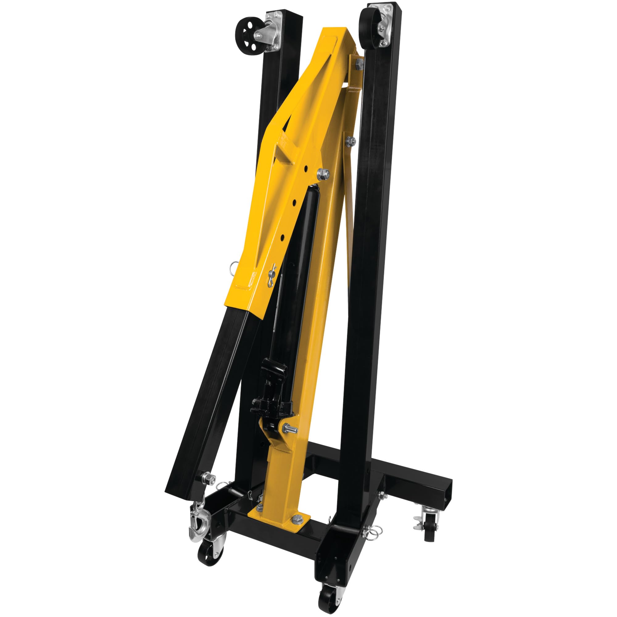 1-Ton Performance Tool W41049 Foldable Shop Crane - Fold-Up Legs, 2,000-Lb. Capacity, Load-Limiting Safety Valve, Yellow