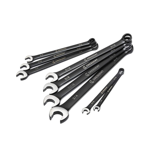 9 Piece Crescent X10 12 Point Long Pattern Combination SAE Wrench Set - CCWS9BS