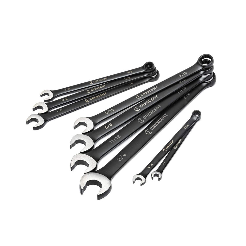 9 Piece Crescent X10 12 Point Long Pattern Combination SAE Wrench Set - CCWS9BS