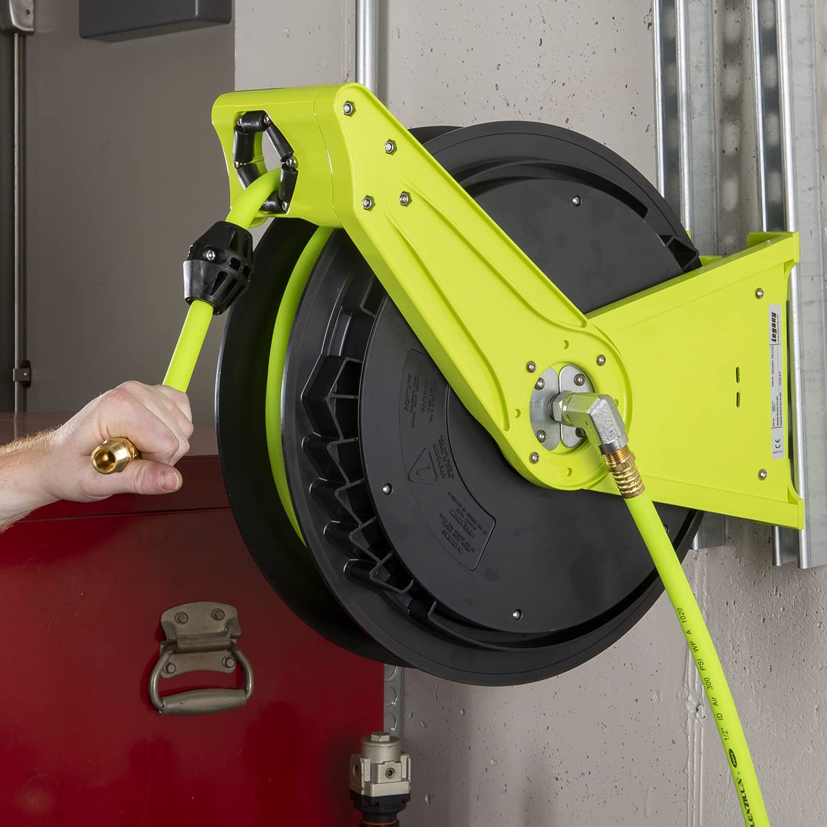 Flexzilla Air Hose Reel Pro Performance Series, 1/2 in. x 50 ft., Heavy Duty, Lightweight, Hybrid, ZillaGreen - L8041FZ