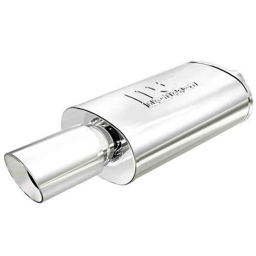 Performance MagnaFlow Exhaust Muffler 14829: 2.25"/4" Inlet/Outlet, 5x8x14" Oval, Stainless Steel, Brushed Finish