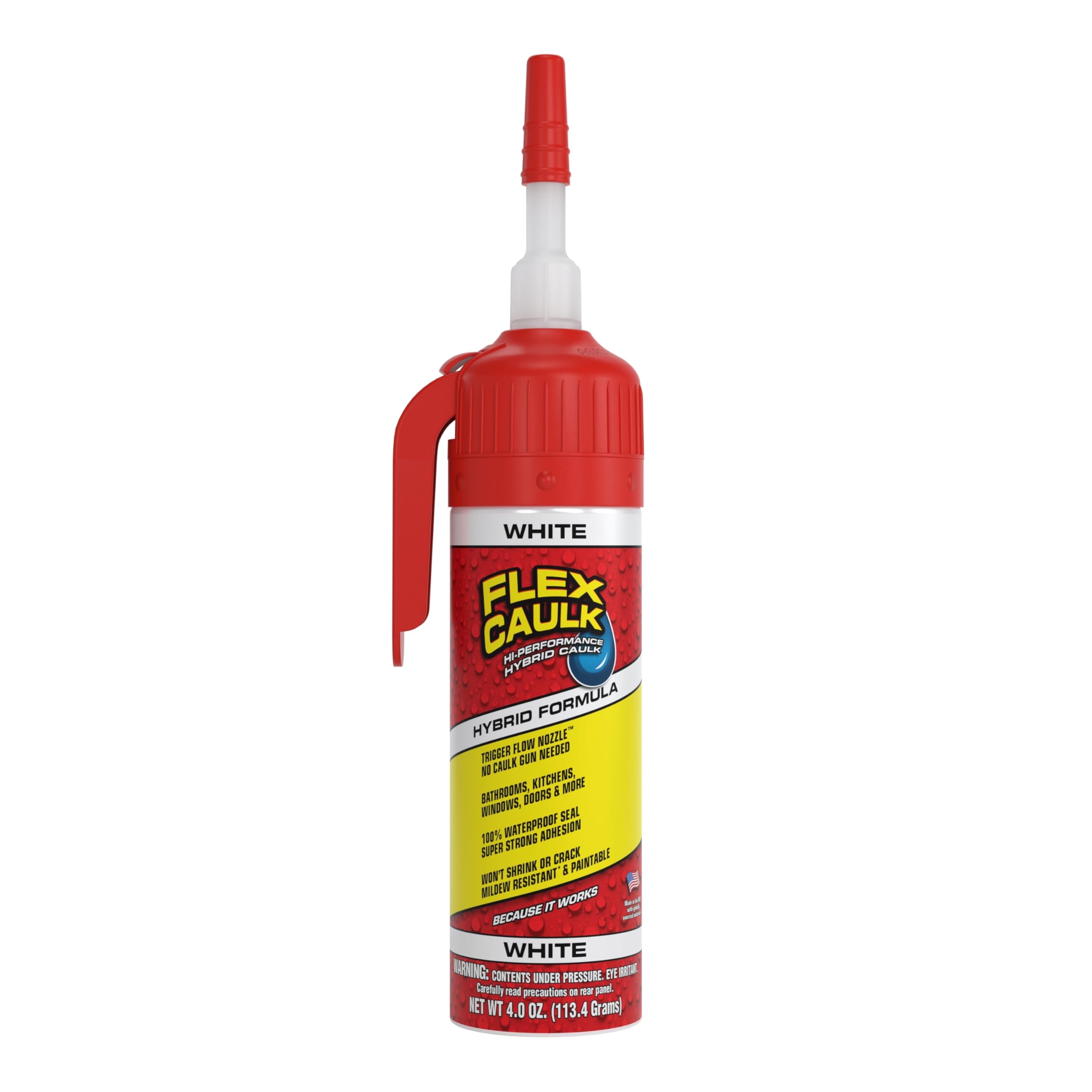 Flex Caulk, Waterproof & Weatherproof Sealant Hybrid Polymer, Strong, Paintable, Indoor, Outdoor, Bath, Shower, Sink, Window, Baseboards, Door, RV, Roof, Wood, Auto & Marine, White, 4 oz, 1-Pack