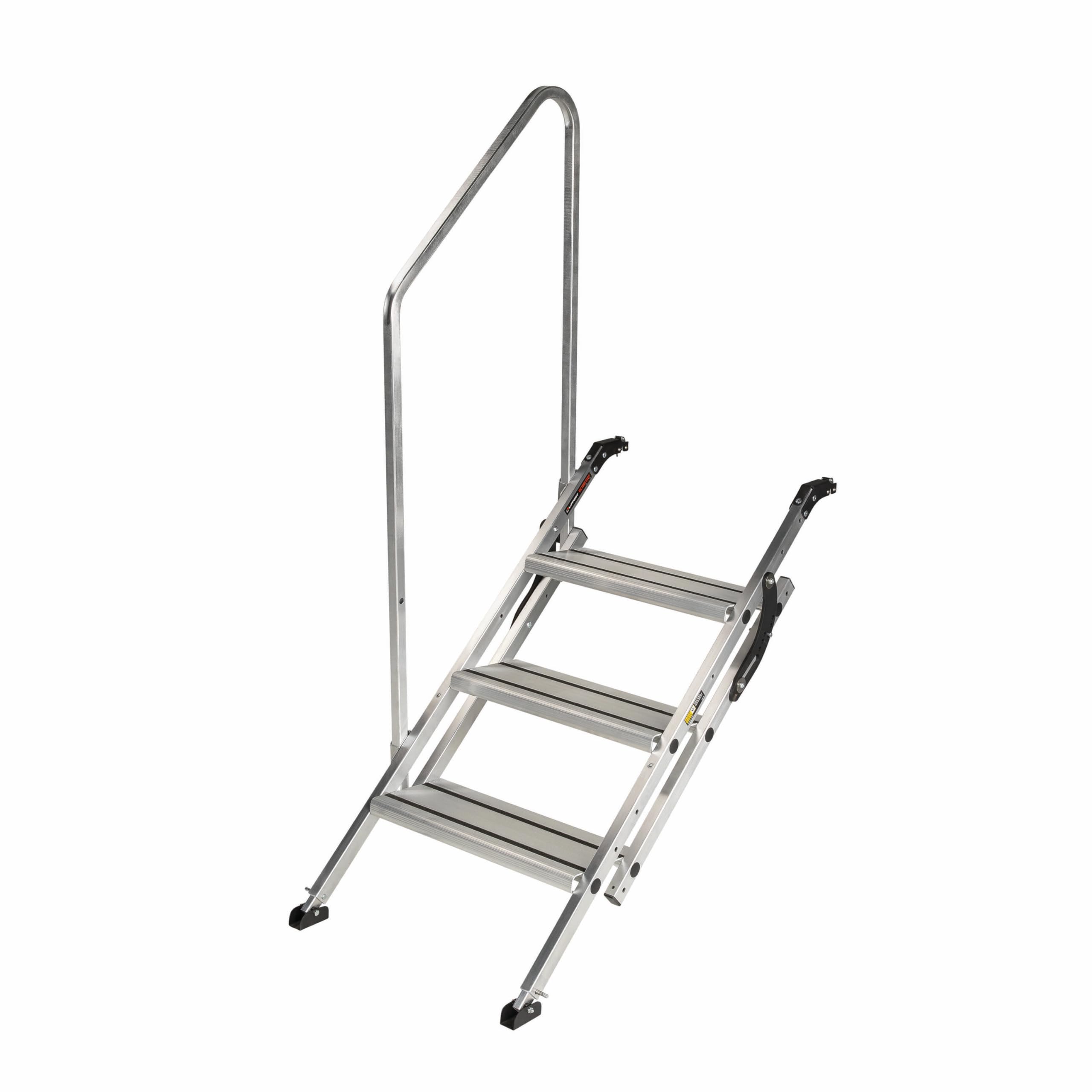 Victory Step Lippert Triple RV Steps for Toy Hauler Patio Systems with Entry Assist Handrail, 300-lb. Weight Capacity, 8" Rise, Anti-Slip Treads, Adjustable Legs/Step Pitch, Easy Storage - 2023024500