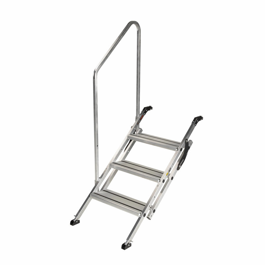 Victory Step Lippert Triple RV Steps for Toy Hauler Patio Systems with Entry Assist Handrail, 300-lb. Weight Capacity, 8" Rise, Anti-Slip Treads, Adjustable Legs/Step Pitch, Easy Storage - 2023024500