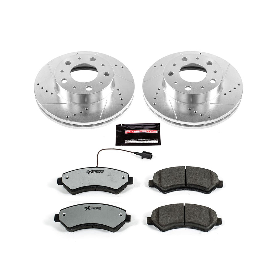 Power Stop Front Brake Kit For 2014 2015 2016 2017 2018 2019 2020 2021 2022 2023 2024 Ram ProMaster 1500 - Carbon Fiber Ceramic Brake Pads & Drilled & Slotted Rotors Replacement, K7303-36