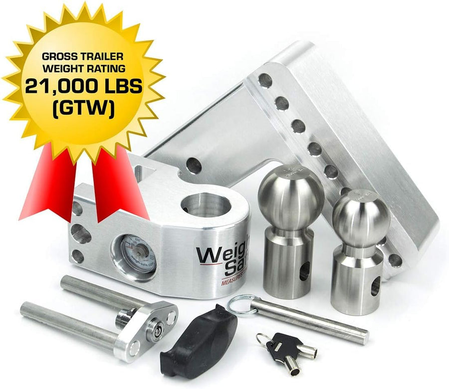 Weigh Safe Adjustable Hitch Ball Mount Trailer - 6" Adjustable Drop Hitch for 3" Receiver - Premium Heavy Duty Aluminum Trailer Tow Hitch with Built in Weight Scale for Anti Sway - 21,000 lbs GTW
