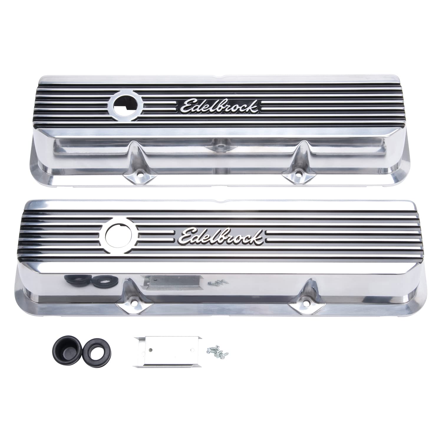 Elite II Series Edelbrock Valve Cover Polished Raised Fins 3.55 in. Overall Height