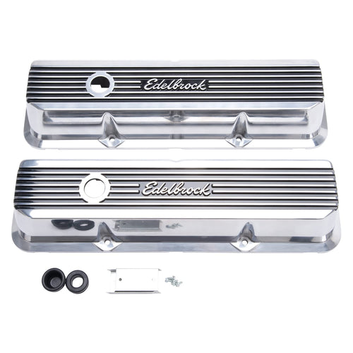 Elite II Series Edelbrock Valve Cover Polished Raised Fins 3.55 in. Overall Height