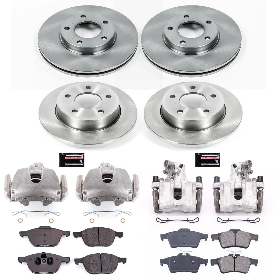 Power Stop Autospecialty KCOE121A Replacement Front and Rear Caliper Kit-Rotors, Ceramic Brake Pads, Calipers For Mazda 3 2008-2009 [Model Specific]