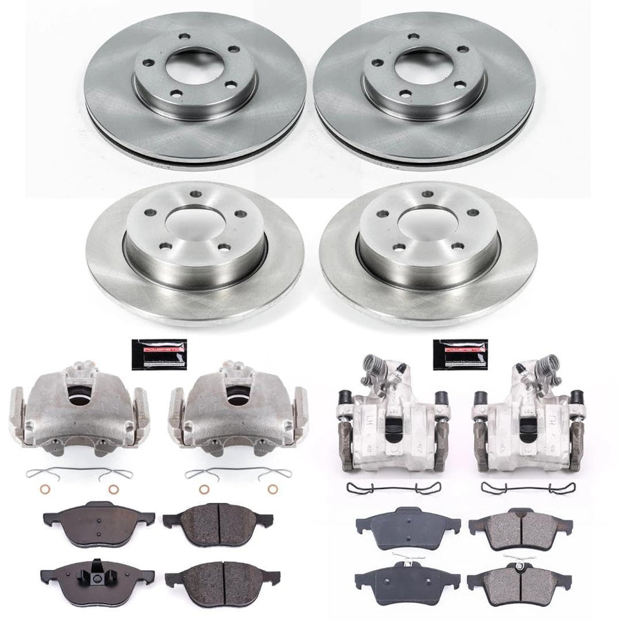 Power Stop Autospecialty KCOE121A Replacement Front and Rear Caliper Kit-Rotors, Ceramic Brake Pads, Calipers For Mazda 3 2008-2009 [Model Specific]