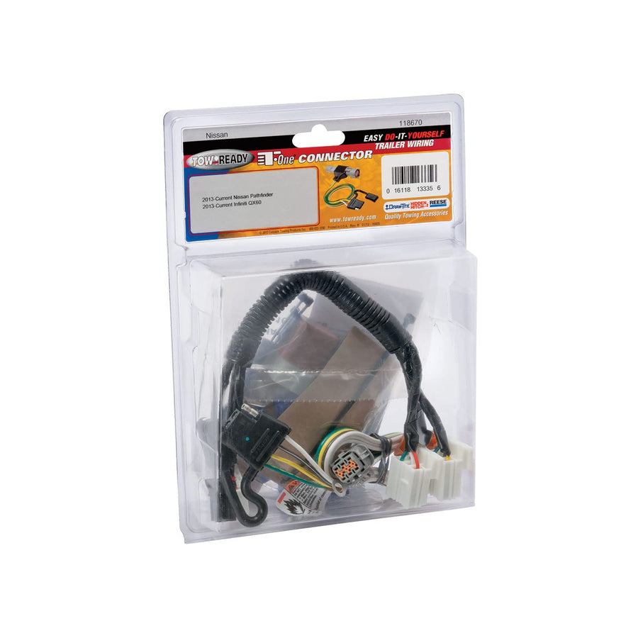 T-One® Tekonsha T-Connector Harness, 4-Way Flat, Compatible with Select Nissan Pathfinder : Infiniti QX60, Black