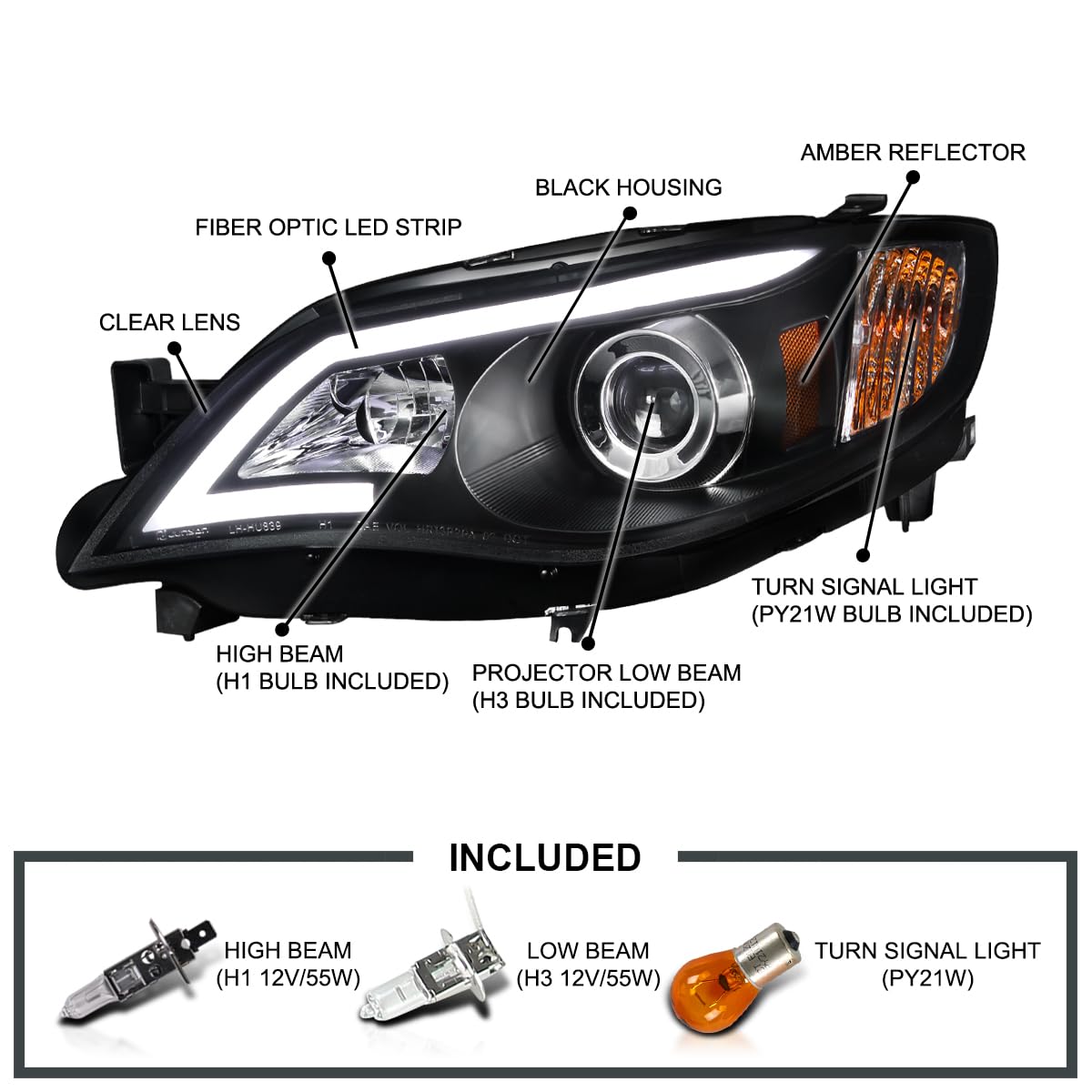 Black Projector Headlights SPEC-D TUNING Compatible with 2008-2011 Subaru Impreza Outback Sport, 2008-2014 Subaru Impreza WRX, Left + Right Pair Headlamps Assembly