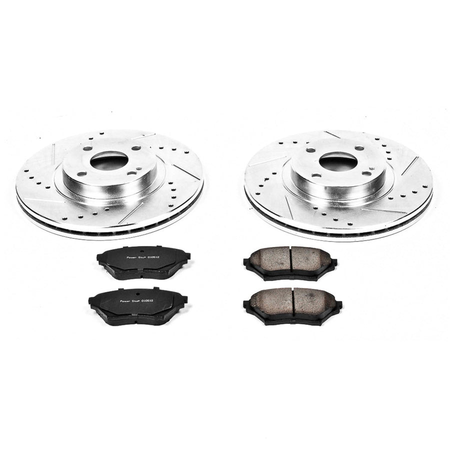 Power Stop K2353 Z23 Carbon Fiber Brake Pads with Drilled & Slotted Brake Rotors Kit For Mazda Miata 2001-2005 [Model Specific]