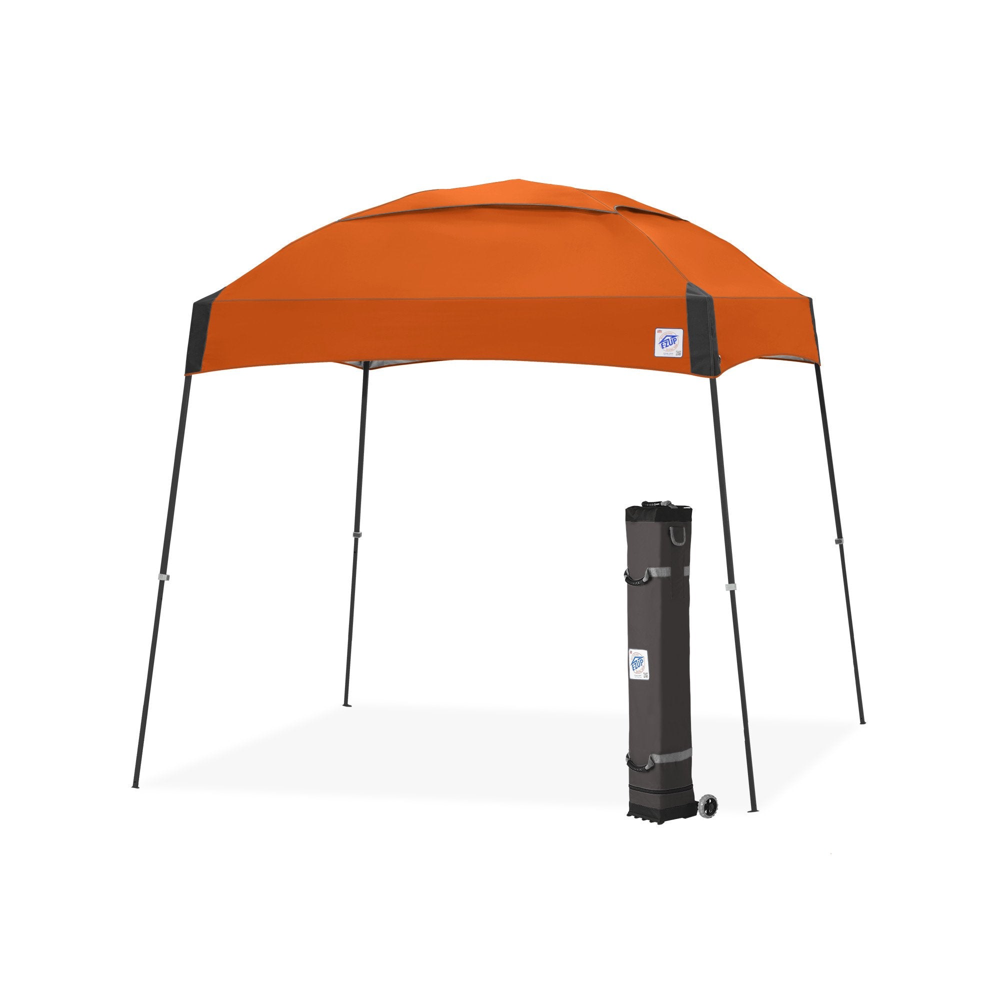 E-Z UP Instant Shelter Dome Canopy, 10' x 10', Vented Top with Wide-Trax Roller Bag & 4 Piece Spike Set, Orange