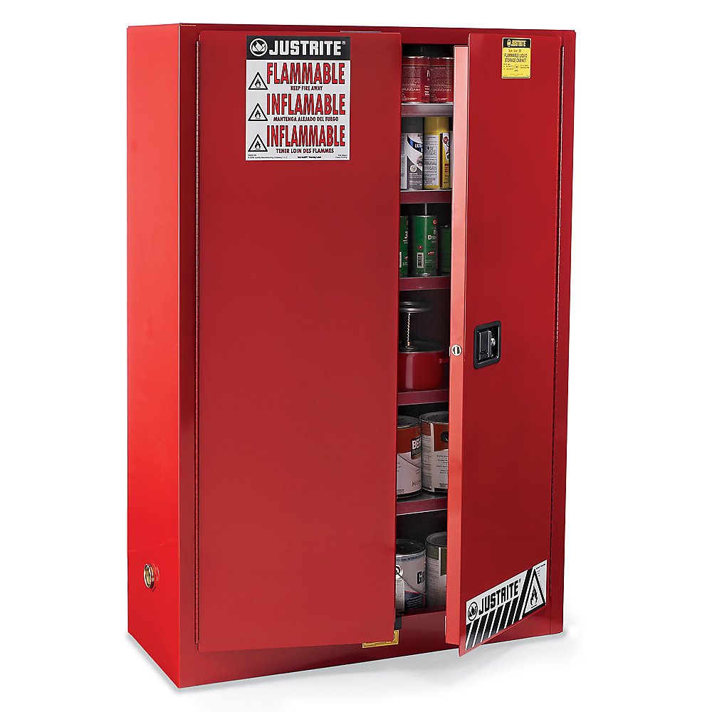 Sure-Grip Justrite 894531 Combustibles Cabinet, Self-Close, 60 Gal, Red