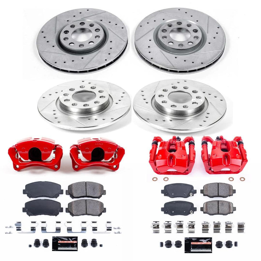 Z23 Evolution Power Stop KC7288 Front and Rear Brake Caliper Kit-Brake Rotors, Carbon-Fiber Ceramic Brake Pads, Calipers For Chrysler 200 2015-2017 [Model Specific]