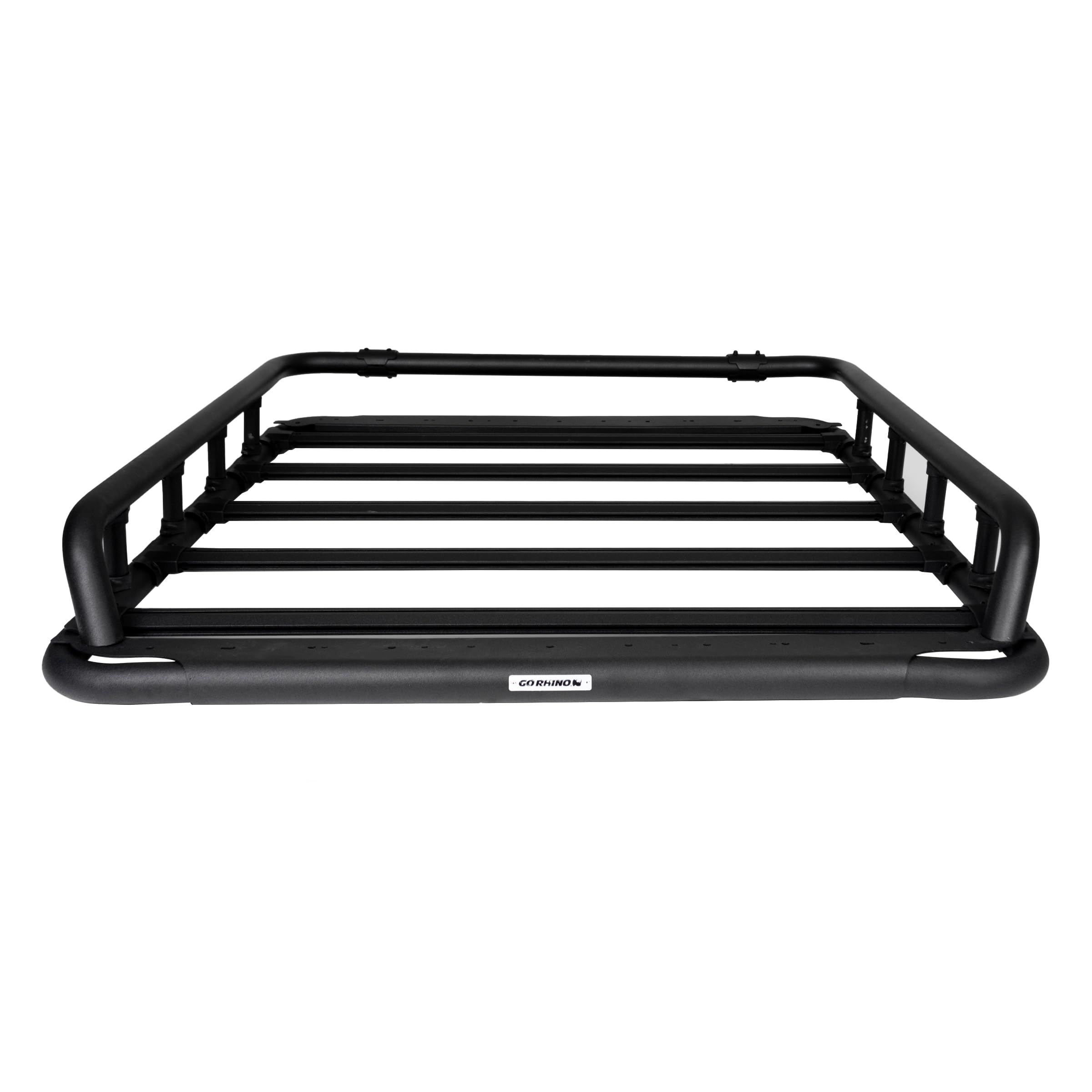 Go Rhino 500 SRM Flat Platform Roof Rack w/Tri-Rail & Clamps | Aluminum, Textured Black, L: 55" x W: 52" | 5935352T | Mounts to Most Cross Bars