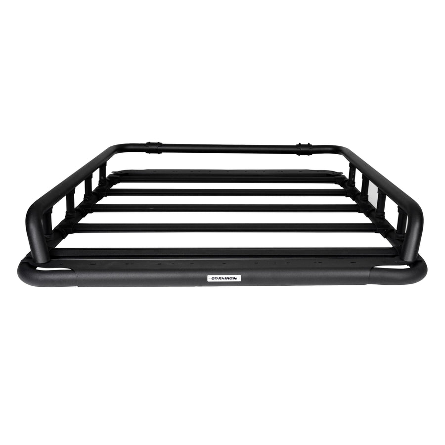 Go Rhino 500 SRM Flat Platform Roof Rack w/Tri-Rail & Clamps | Aluminum, Textured Black, L: 55" x W: 52" | 5935352T | Mounts to Most Cross Bars