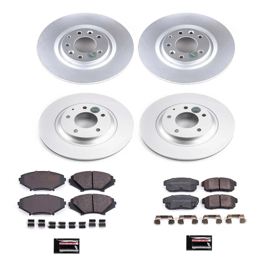 Power Stop Front and Rear CRK2727 Coated Brake Rotors and Z17 Ceramic Brake Pads Kit For Mazda RX-8 2004-2011 [Model Specific]