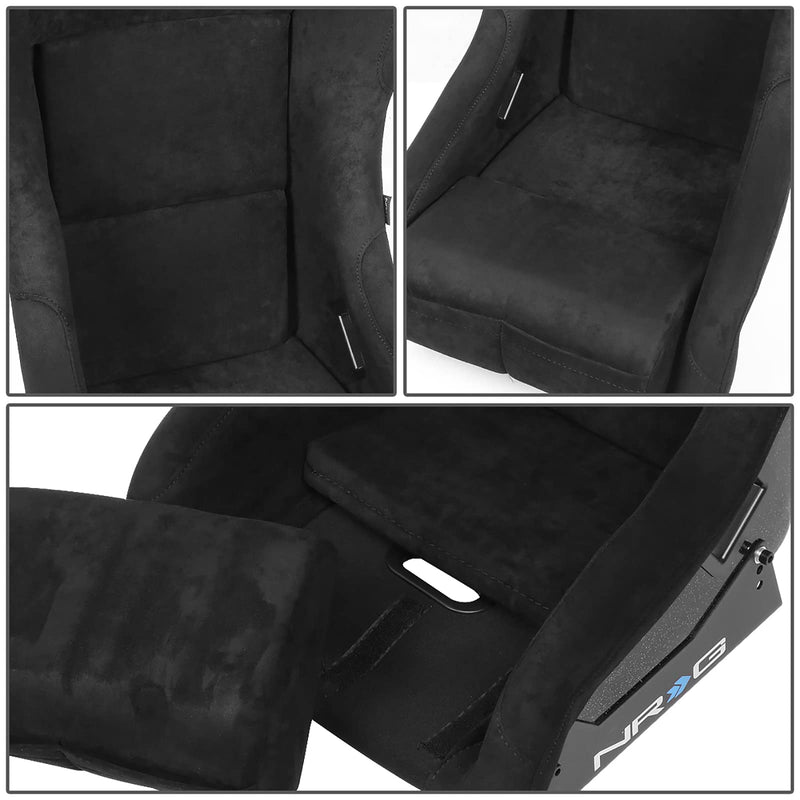 NRG Innovations Universal Fixed Back NRG-FRP-303BK-PRISMA Bucket Racing Seat for 5-Point Harnesses, Size M, Black Alcantara Material, 22" W X 34" H X 16" D