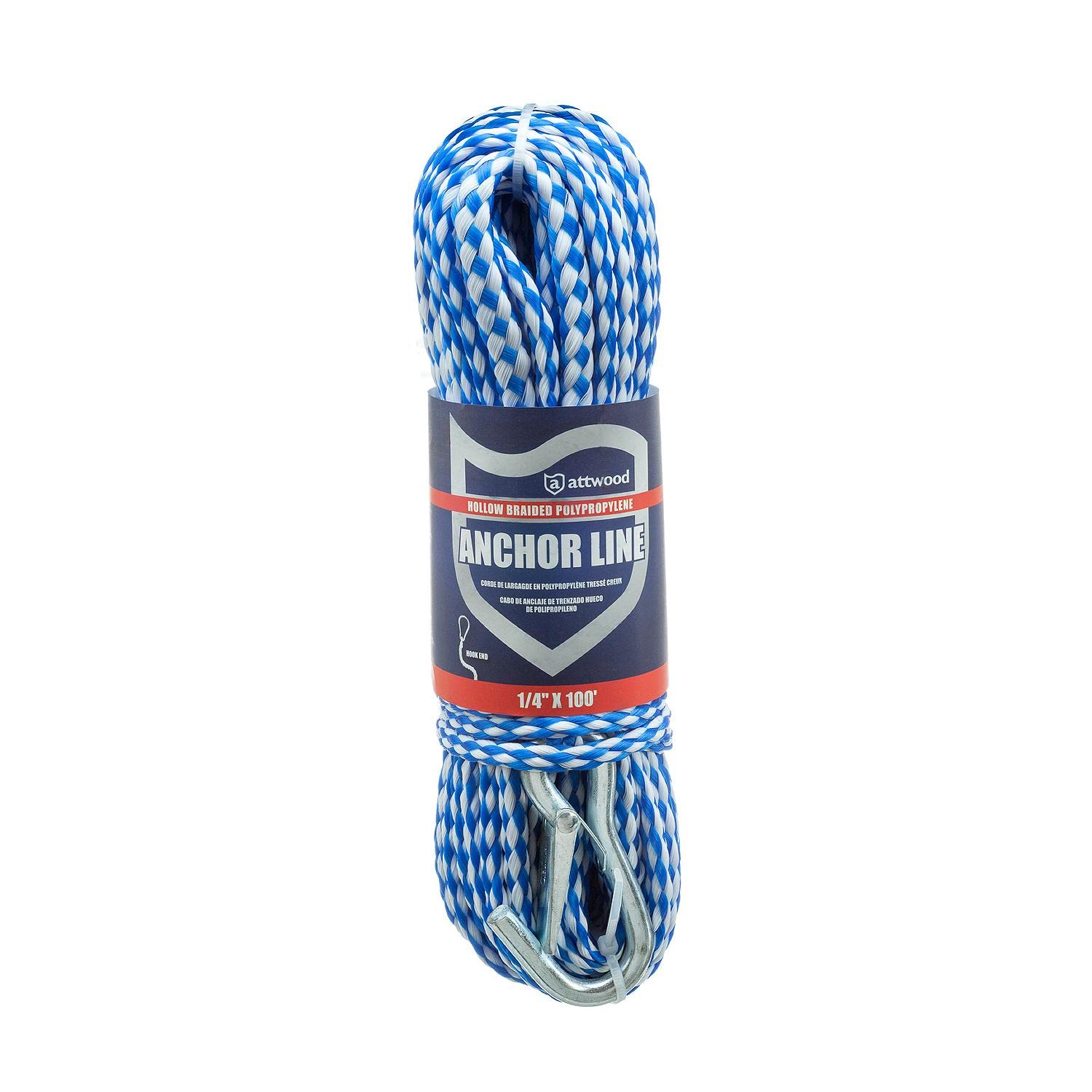 Attwood Hollow Braid Polypropylene Anchor Line (1/4-Inch x 100-Feet)