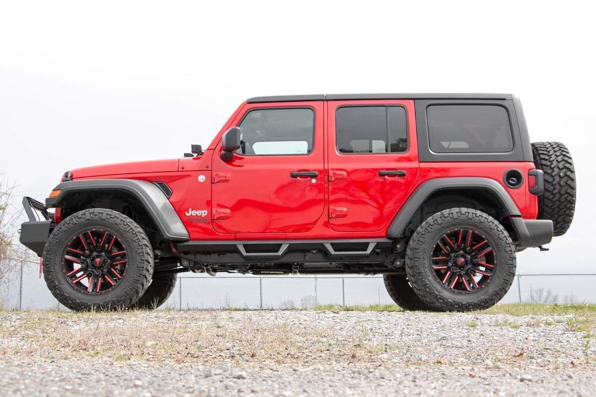 Rough Country Drop Steps Contoured for Jeep Wrangler JL (2021-2024) & Wrangler Unlimited (2018-2025) 4-Door - Flush Fit Rails with Side Steps