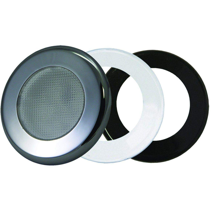 Recessed T-H Marine LED Puck Light | Low Profile 9-LED Lights for Boat Cabinets, Rod Lockers, Compartments, etc | Includes Chrome, White, Black Bezels | RGB, 3" Diameter, 2" Cutout